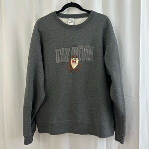 Vintage Warner Bros Tasmanian Devil Embroidered Gray Crewneck Sweatshirt Sz L